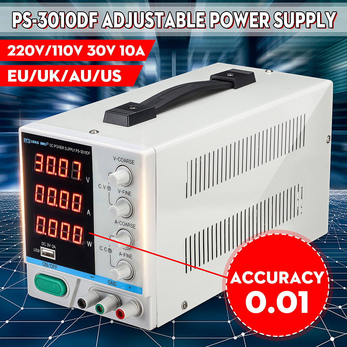 LONG WEI PS-3010DF 30V 10A Adjustable LED Digital Display DC Power Supply B4L7 