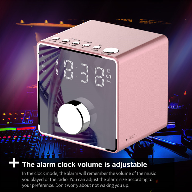 Mini Alarm Clock Bluetooth Recording Repeater Speaker Shock Bass HIFI Music Player Support FM TF USB 69