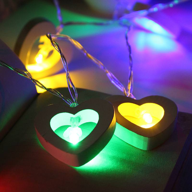 2.2M 20LEDs Wooden Heart-Shaped Warm White White Multicolor Yellow Green Blue LED String Light