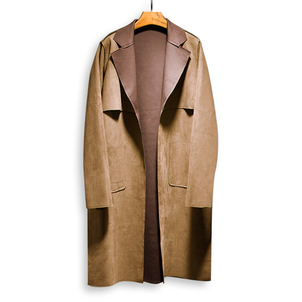 

ChArmkpR Mens Mid-long Polyester Suede Trench Coat Jacket