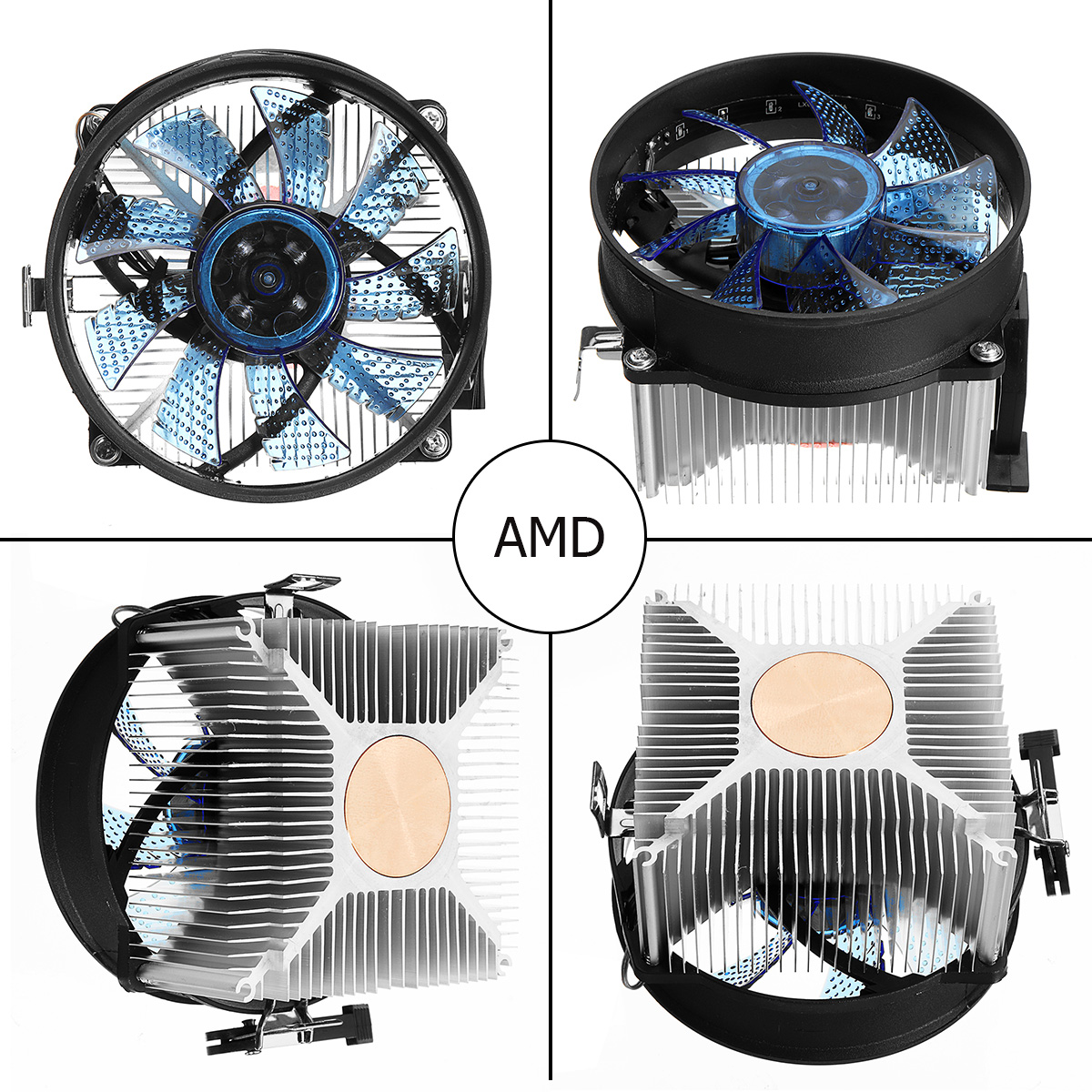 12V DC Copper Core CPU Cooler Fan Computer Cooling Fan Ultra Quiet LED CPU Fan for AMD/Intel 115X 13