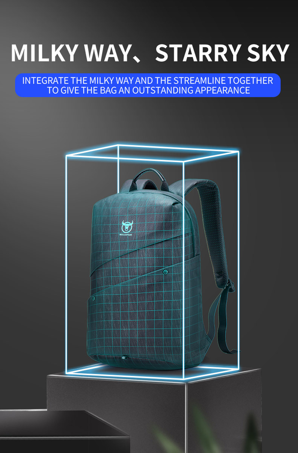 BULLCAPTIAN Oxford Cloth 14 inch Laptop Bag Multifunctional Backpack Anti-Splash Multi-layer Bag with USB Charging for Casual Sport