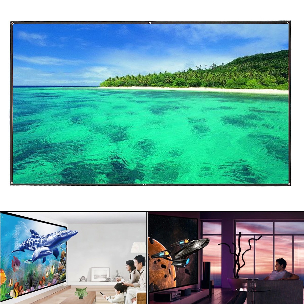 LEORY 100 Inch 16:9 White Portable Fold Fabric Projection Screen for Home HD Projector