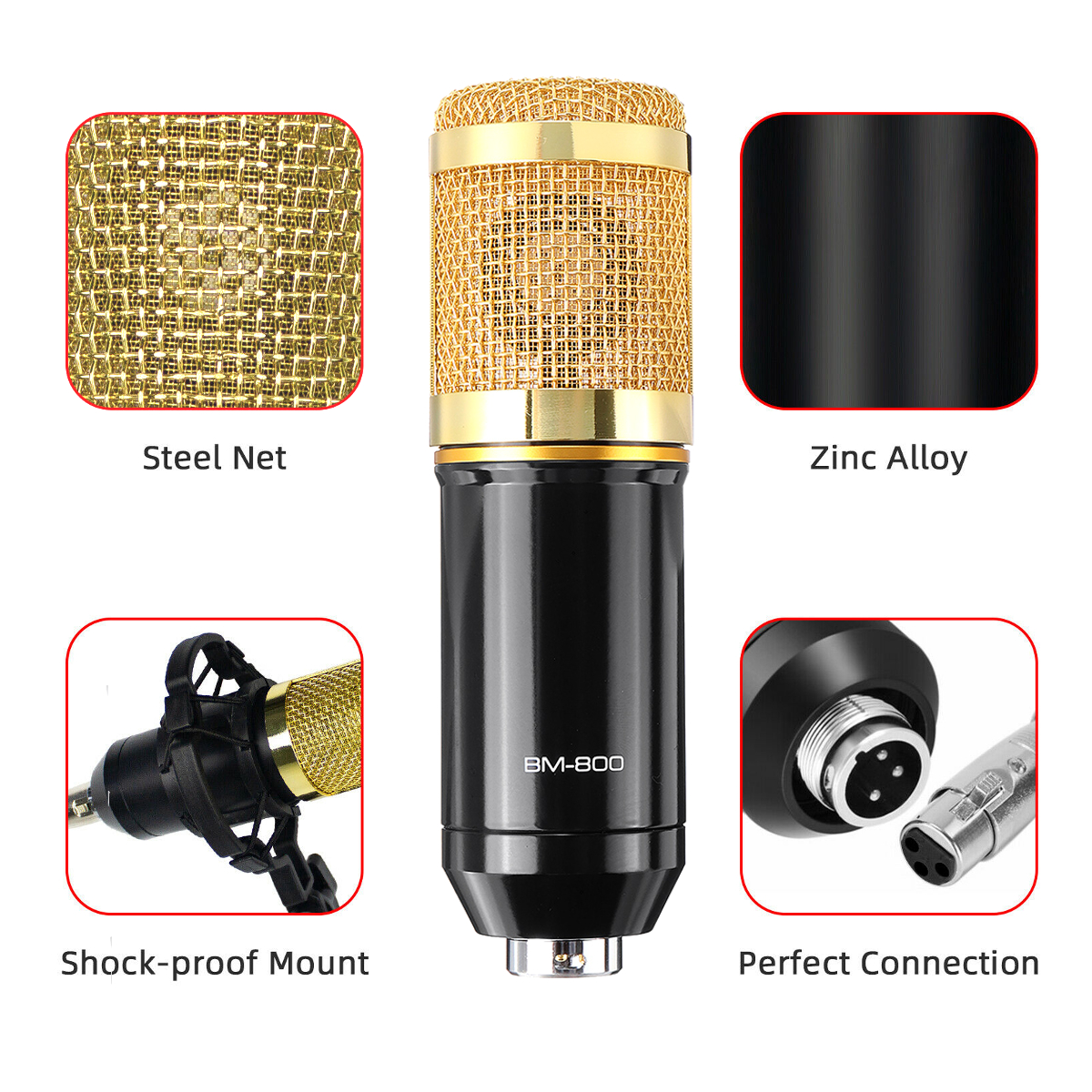 BM800 Condenser Microphone V8 Sound Card Kit Muti-functional bluetooth Sound Card for Studio Mobile Phone PC Laptop Recording Live Broadcast