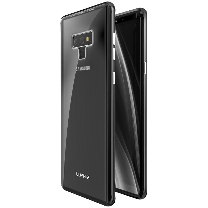 

Luphie Metal Bumper+9H Transparent Tempered Glass Shell Protective Case For Samsung Galaxy Note 9