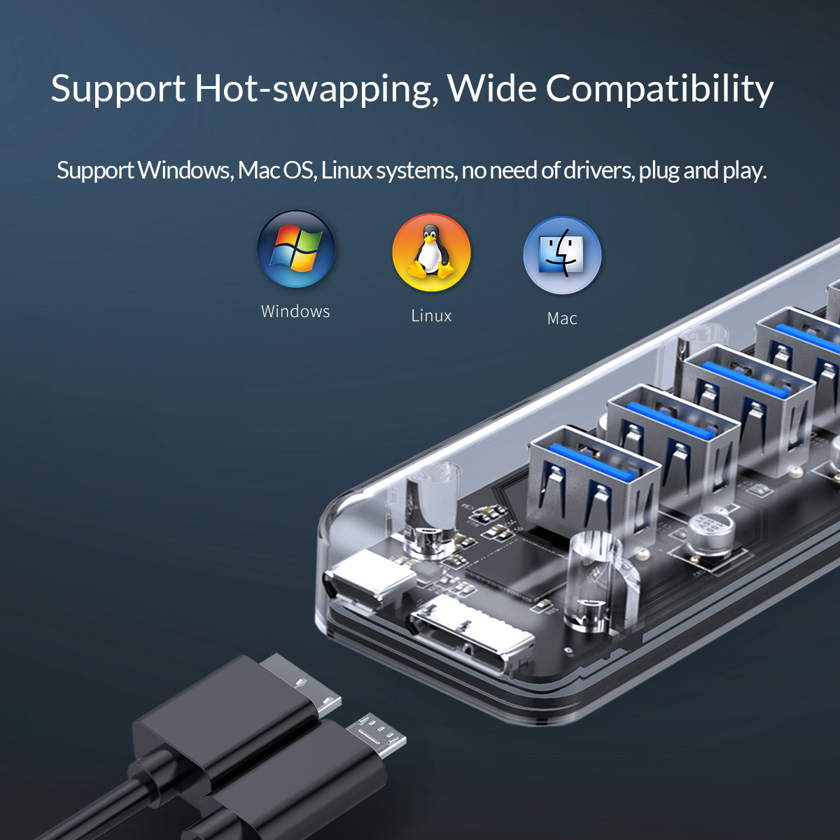 Orico F7U Transparent 7-Port USB 3.0 Hub with Dual-port Power Supply 53