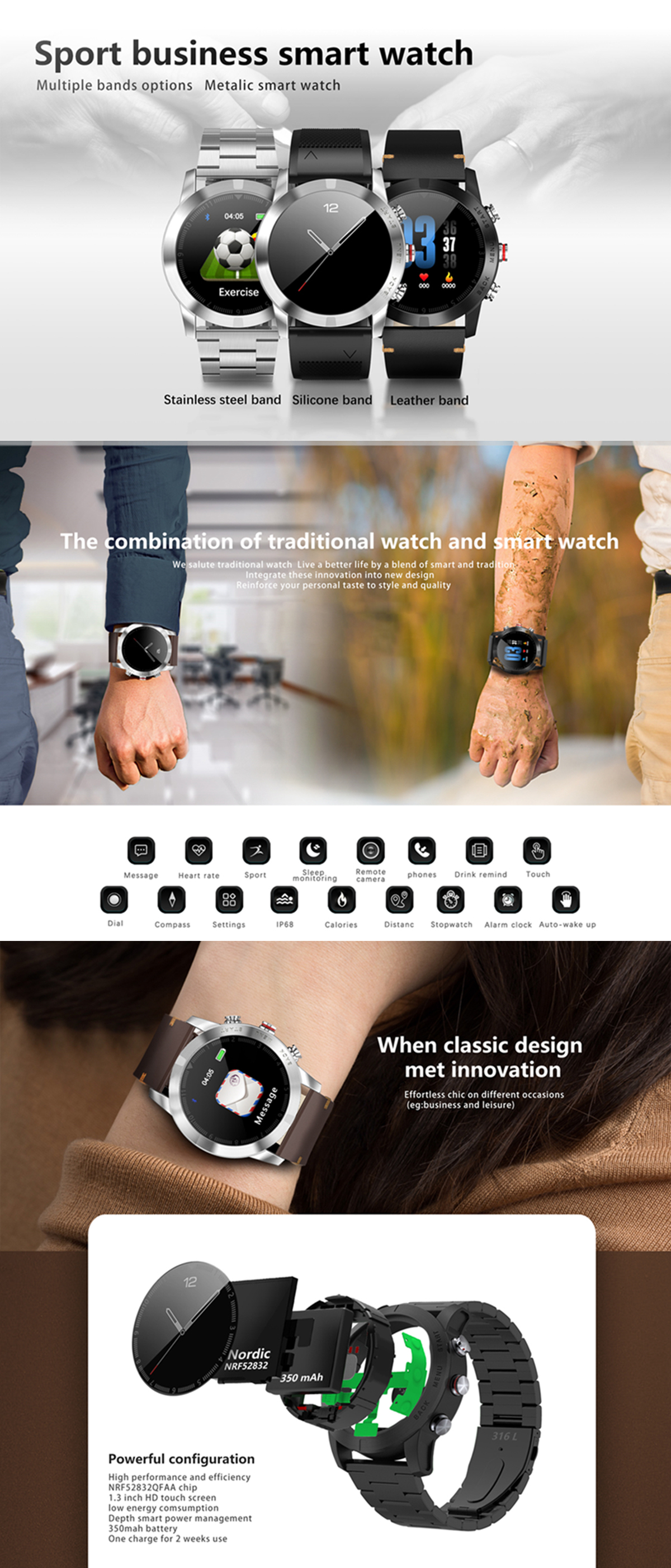 DT NO.1 S10 Full Touch Detachable Design Wristband Large Battery Caller ID Display Sport Smart Watch 35
