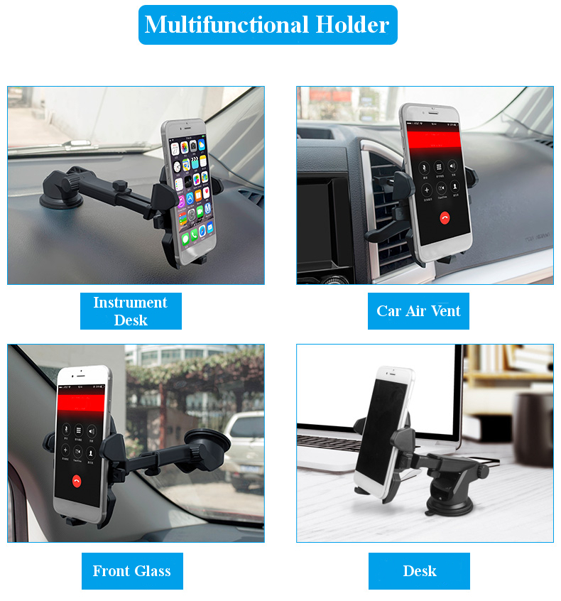 Multifunctional Car Air Vent Front Glass Instrument Desk Sucker Phone Holder for Phone 3-6.5 inches