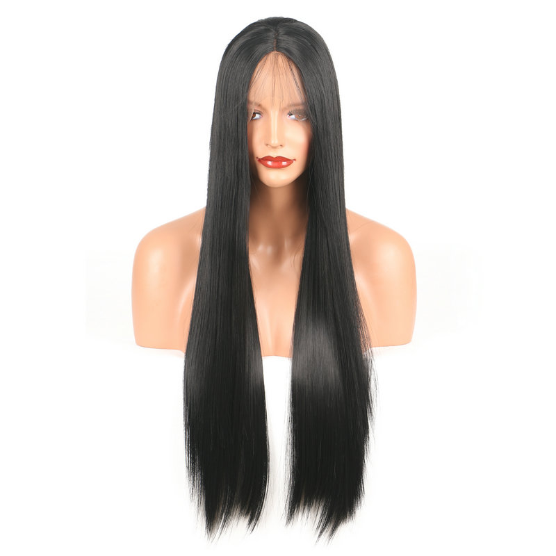26 Inch Black Hair Wig For Women Long Straight Lace Front Full High  Temperature Silk Fiber