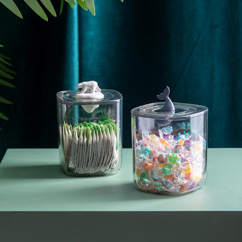 Creative Animal Pattern Dustproof Transparent Cotton Pads Swabs Sweets Desktop Organizer Storage Box Bottle