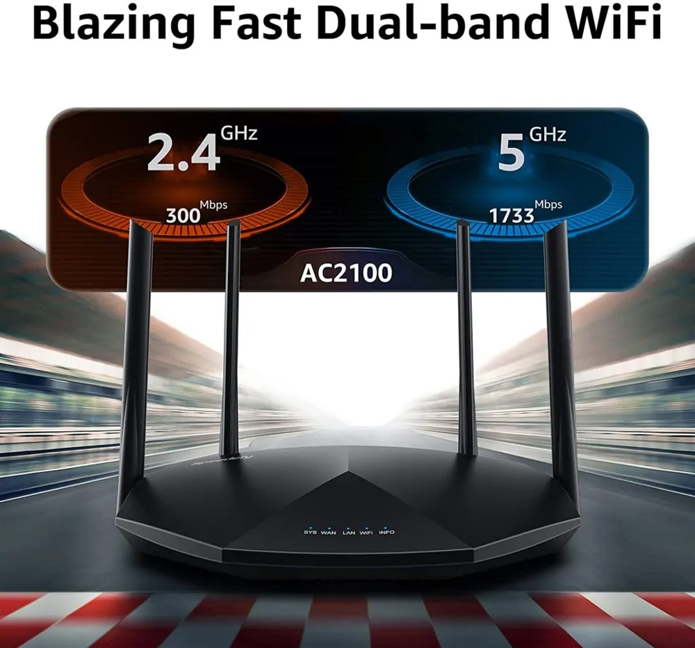 Speedefy AC2100 Dual Band High Speed Wireless WiFi Router 2.4GHz&5GHz Up to 35 Devices 2000 sq.ft Coverage 4X4 MU-MIMO for Streaming & Gaming