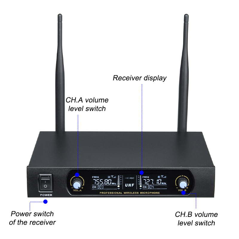 UHF Receiver 2 Channel Wireless Microphone System Bass Good Sounds KTV Party Sing Home Entertainment