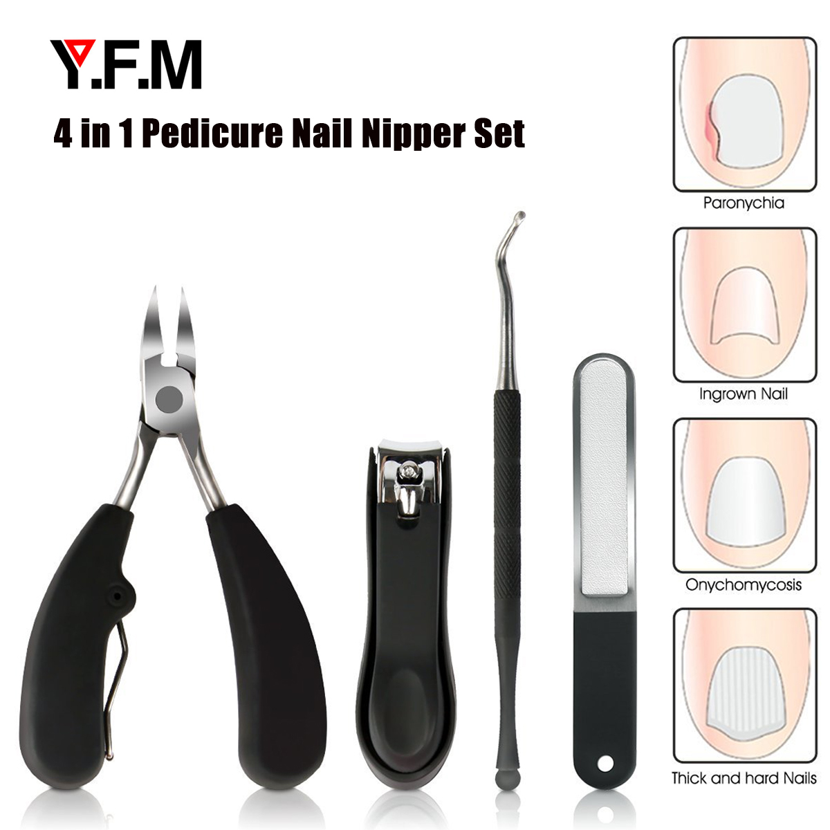 Y.F.M� 4 in 1 Precision Ingrown Toenail Nipper Stainless Steel Nail Clipper File Lifter Cleaner Pedicure Tools