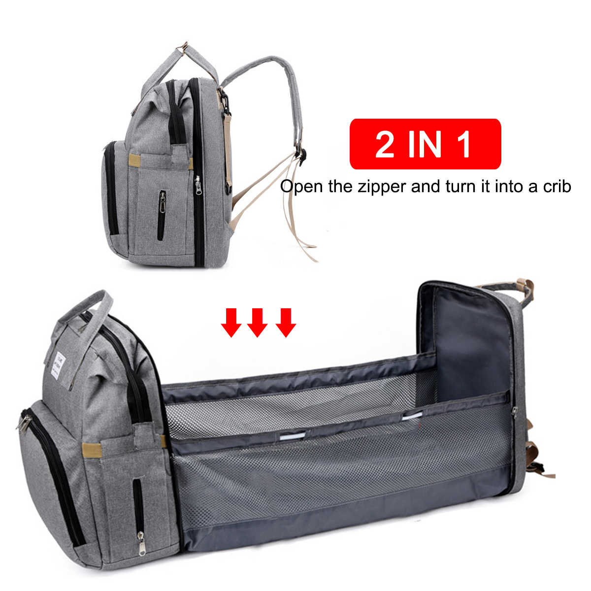 2 IN 1 Foldable Diaper Bag Large Capacity Baby Crib Backpack Nappy Mummy Bags For Mom Outdoors Travel
