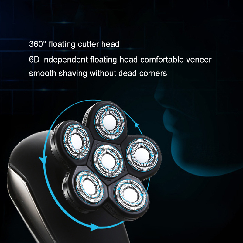5 IN 1 6D Rotary Electric Shaver Rechargeable Bald Head Shaver IPX7 Waterproof LED Display
