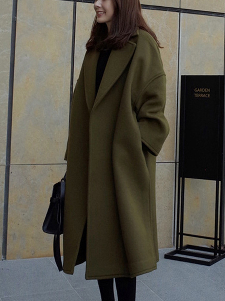 

Женское Повседневные шерстяные пальто Pure Color
