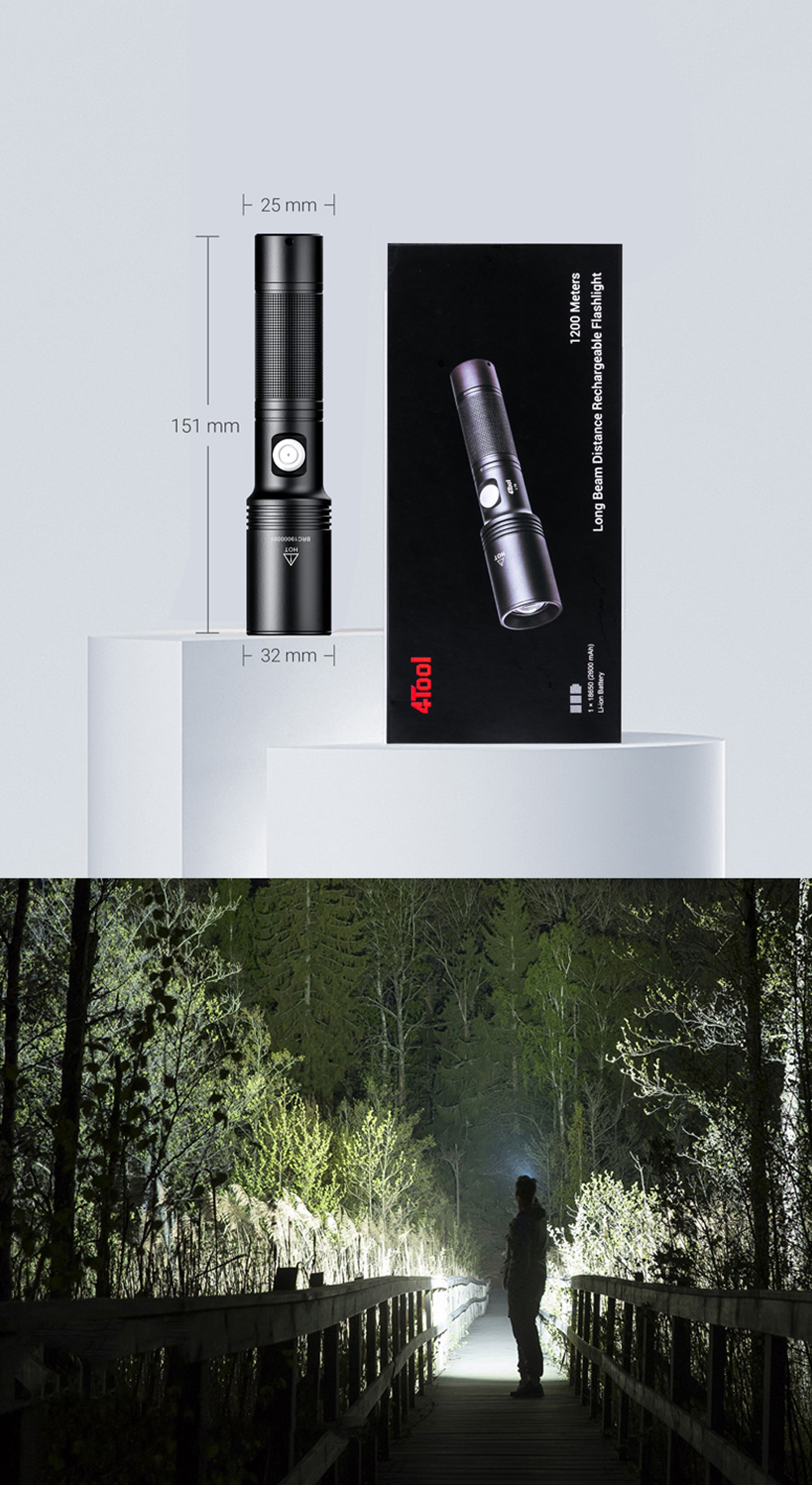 Nextool 4Tool L10 1200m Long-shot White LEP Flashlight 400LM Strong Spotlight with 18650 Battery Type-C Rechargeable Power Indicator Outdoor Search Torch