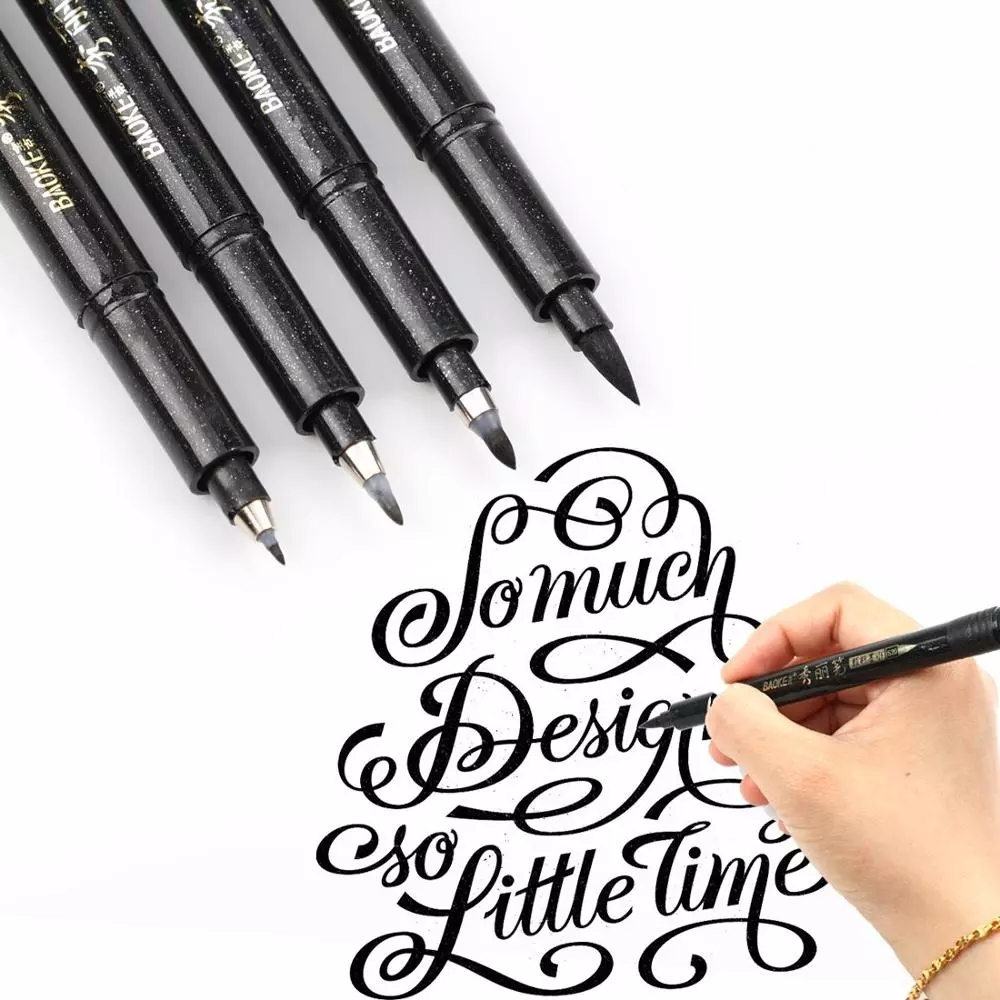 Baoke 12pcs/box Calligraphy Pen Set Addable Ink Flexible Refill Stationery Writing Drawing Signature Art Office Supplies