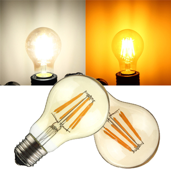 E27/E26 A19 6W COB Retro Edison Lamp Non-Dimmable LED Filament Bulb 110V