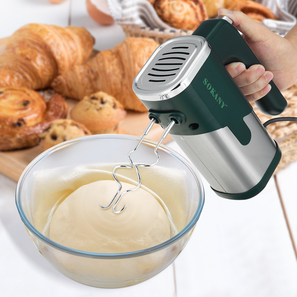 Mini 800W Food Mixer Electric Cuisine Kitchen Blender With Dough Hooks Chrome Egg Beater Sweets Bakery Hand Mixer Machine