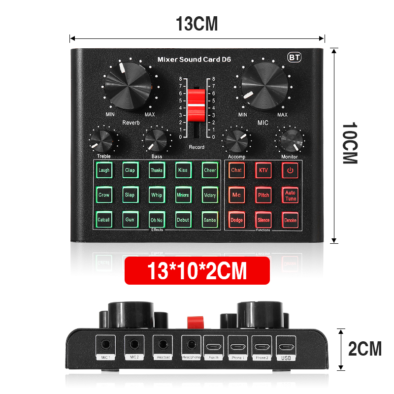 D6 bluetooth USB Sound Card Mixer Suit with BM800 Condenser Microphone BG16 Fill Light for PC Computer Game Live Broadcast Meeting Tiktok