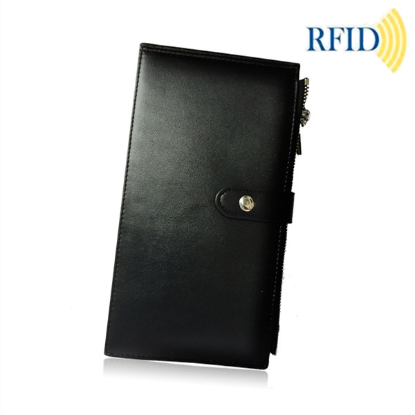 Men Bag, Business RFID Anti-Scanning, Long Black Bag, Multi Pocket Card Holders, Genuine Leather Wallet