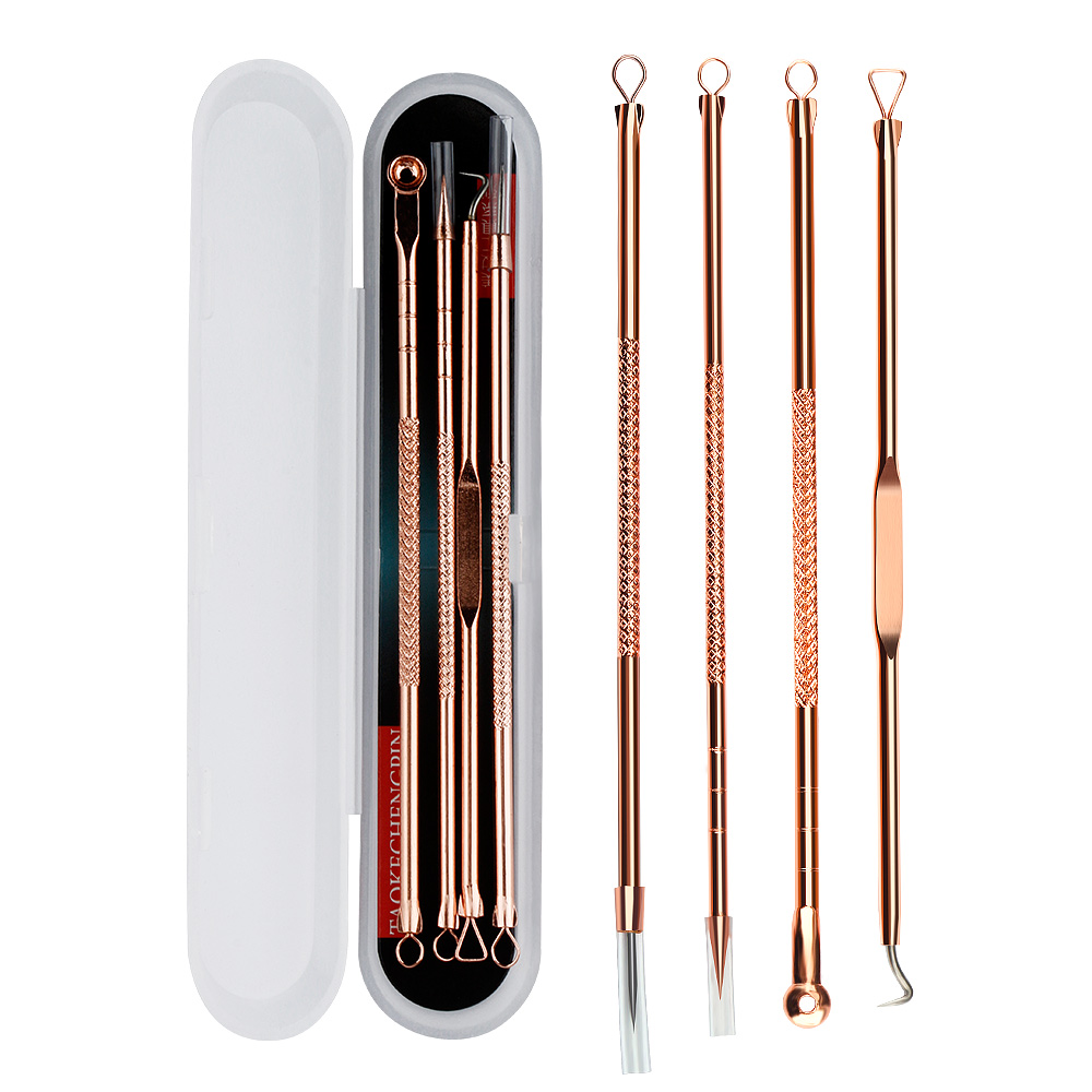 Y.F.M� 4pcs Acne Blackhead Remover Needles Set Rose Gold Double Head Pimples Multipurpose Cleansing Tool 