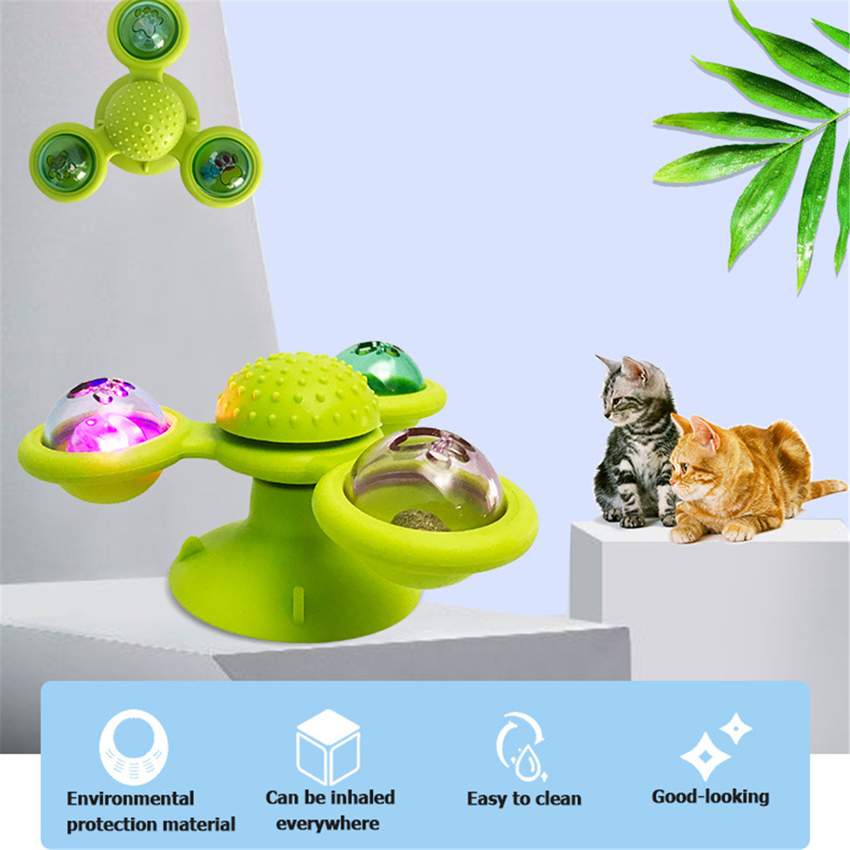 Rotating Three Head Windmill Cat Toy Scratching Hair Pet Cat Interactive Toy