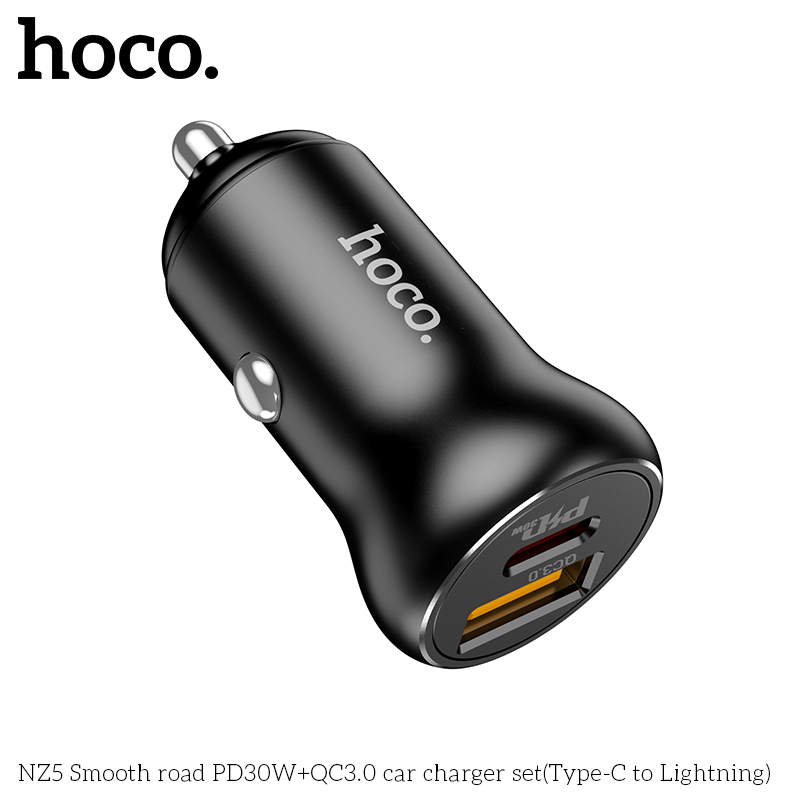 HOCO NZ5 PD 30W QC 3.0 Dual Port USB + Type-C Fast Charging Car Charger Adapter For iPhone 11 12 13 14 14 Plus 14 Pro Max For Samsung Galaxy S22 S22 Ultra Galaxy Z Flip 4 For Xiaomi Mi 12T Redmi Note 12 Huawei P50