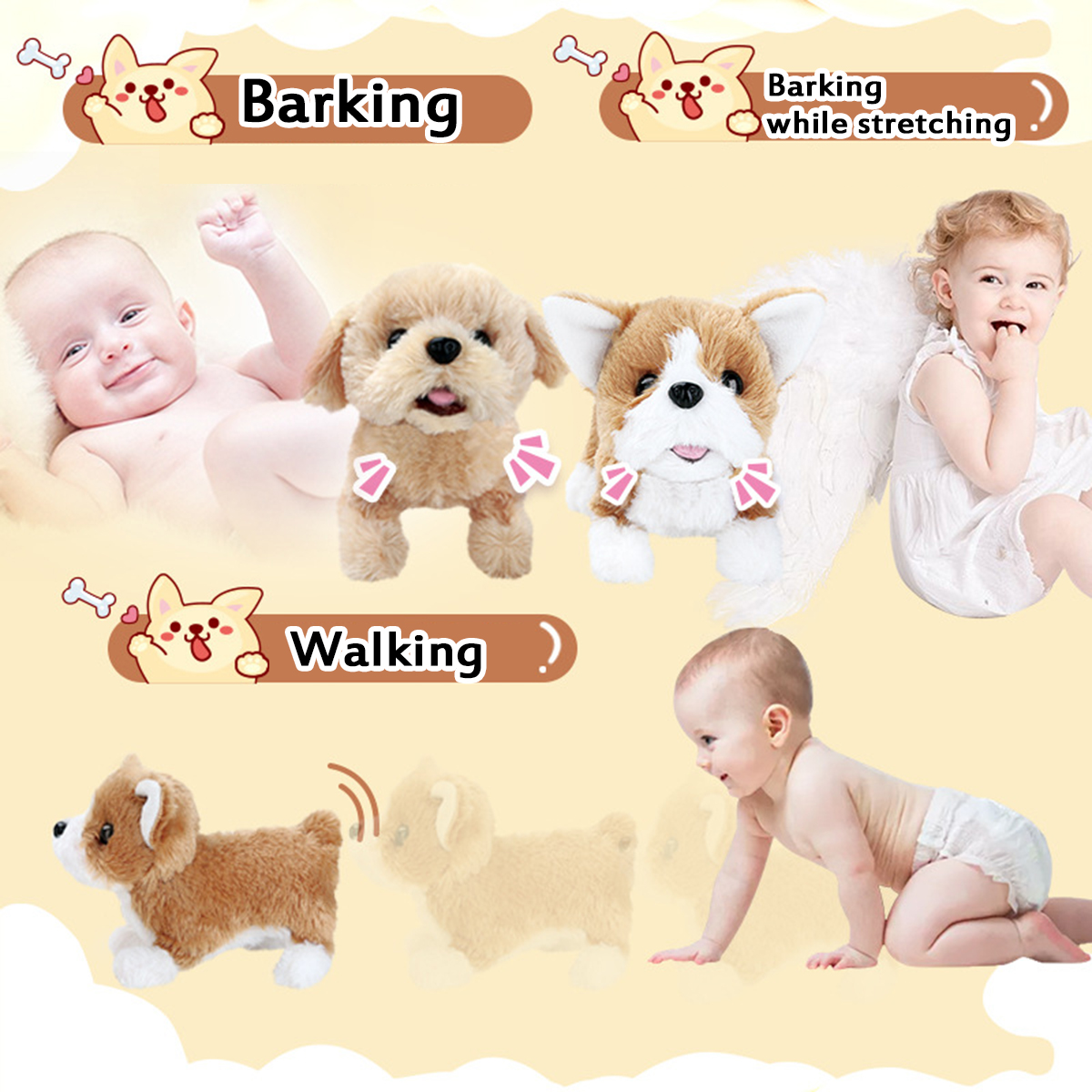 Cute Electronic Plush Stuffed Walking Tail Shaking Barking Pet Dog Toy for Kids Developmental - Photo: 6