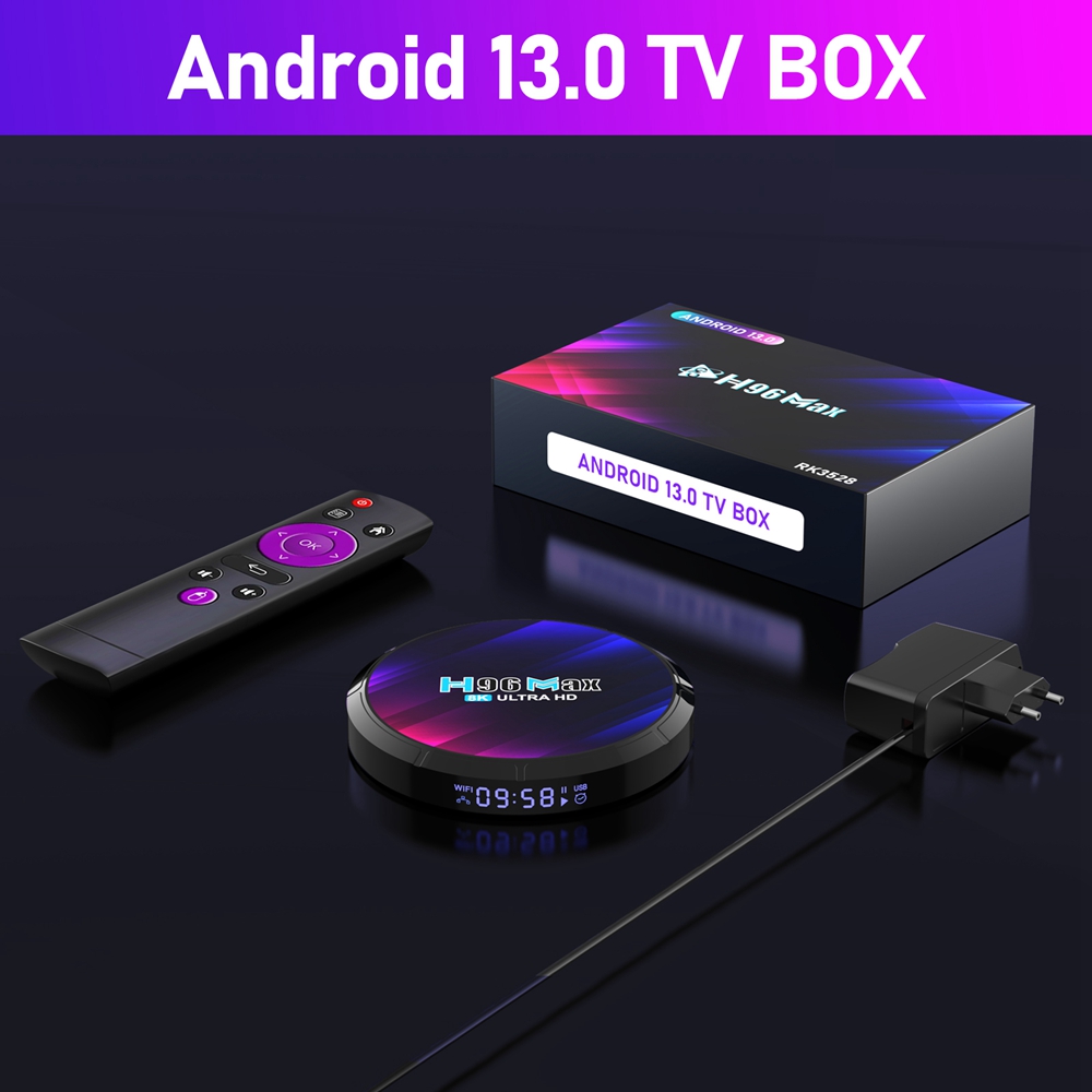 H96MAX Android 13.0 RK3528 Quad Core TV Box 2+16GB Dual WIFI 6 Bluetooth 5.0 Set Top Box 8K H.265 Screen Cast 3000Mps
