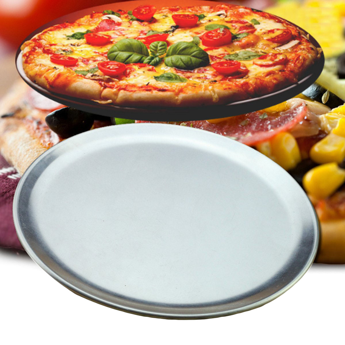 

Aluminium Round Pizza Tray Plate Bake Pan Kitchen Cookware 10/12/14/18 Inches Frying Pan