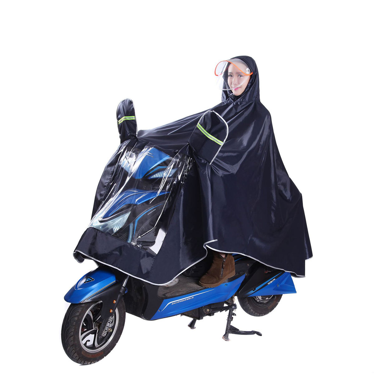 

Single Hooded Raincoat Poncho Motorcycle Moped Scooter Rain Coat Cape With Reflective Stripe
