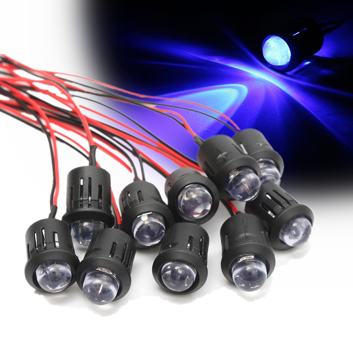 10Pcs 12V 10mm Ultra Bright Pre-wired Constant LEDs Water Clear LED 16