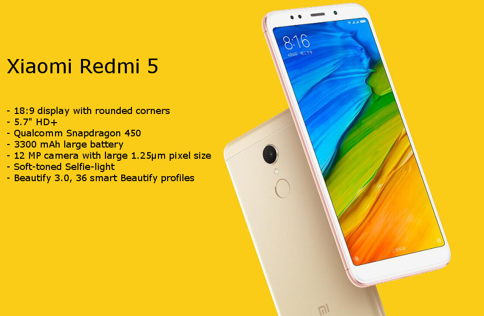 Xiaomi Redmi 5 Global Version 5.7 inch 2GB RAM 16GB ROM Snapdragon 450 Octa core 4G Smartphone