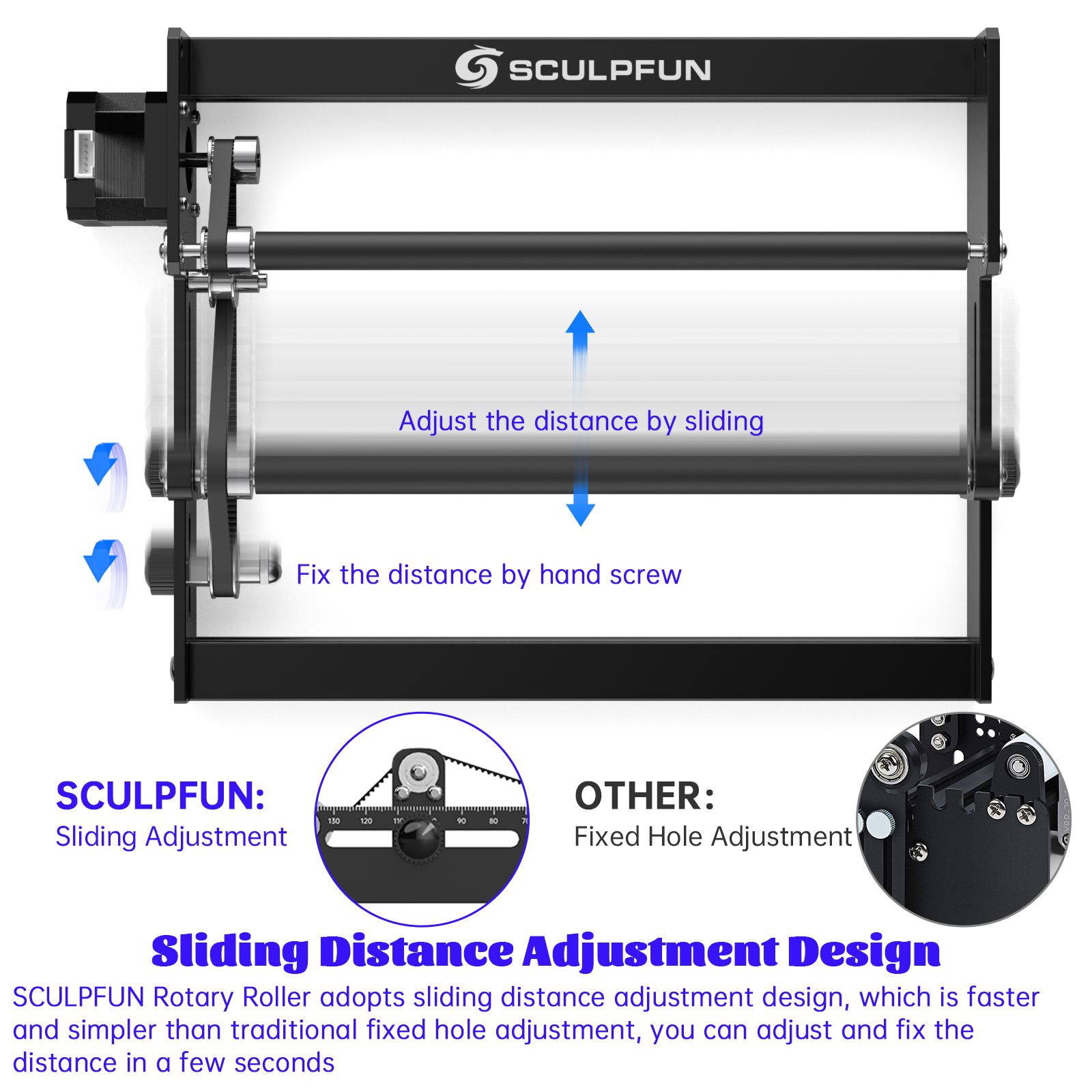 SCULPFUN Laser Rotary Roller for S9 Laser Engraver Y-axis Roller 360 degree Rotating for 6-150mm Engraving Diameter 4 raise feet for Cylindrical Objects fit S6 S6 PRO