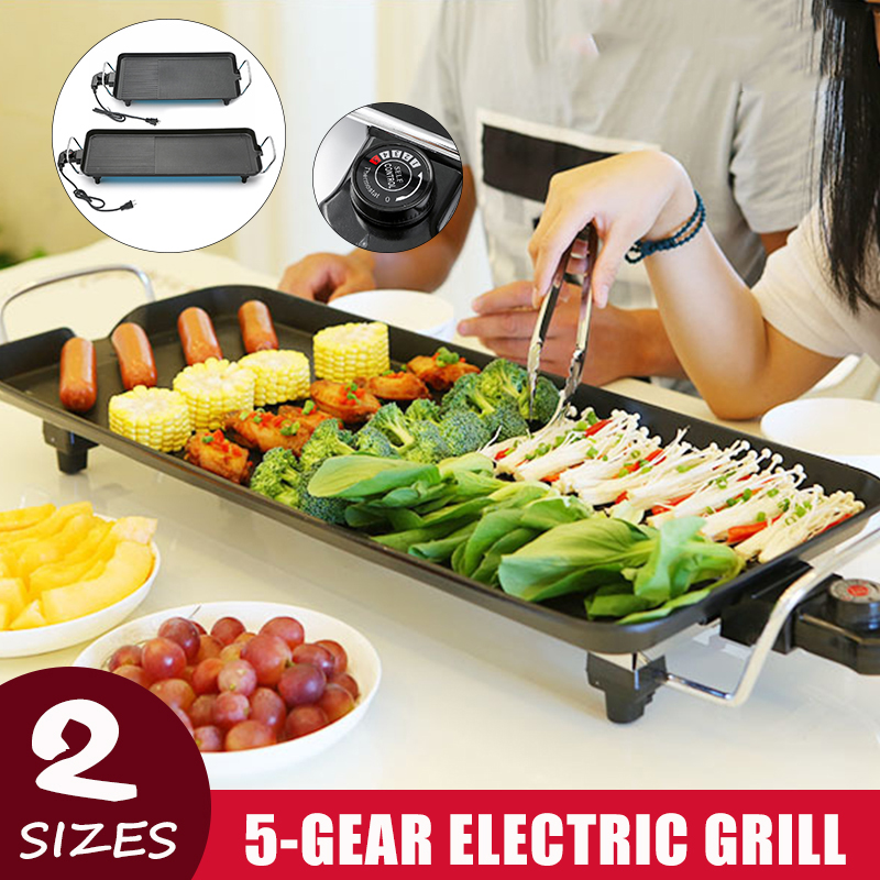 211V Electric BBQ Grill Kitchen Teppanyaki Smokeless Non-stick Surface Adjustable Temperature Grill for Barbecue Tools