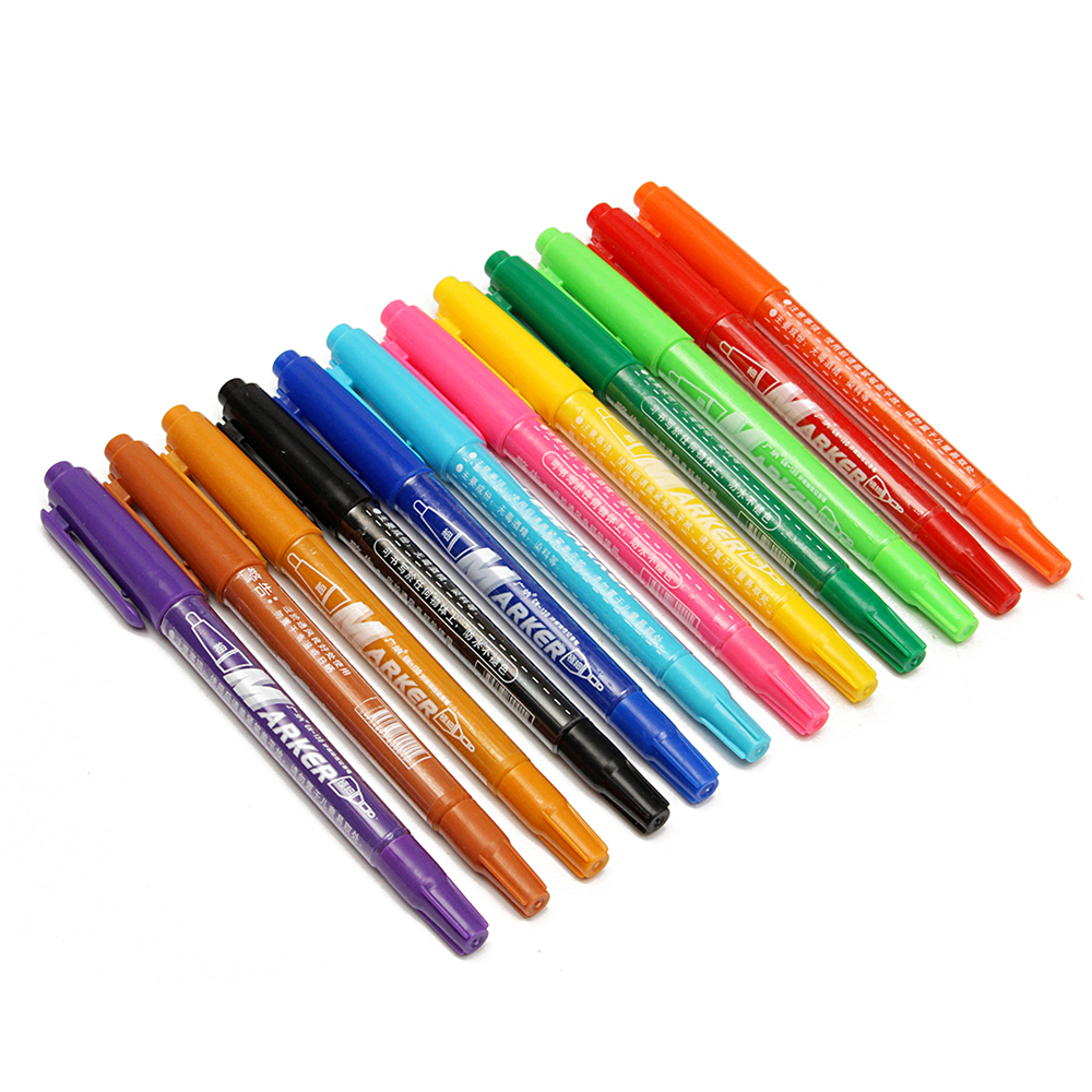 12Pcs Marker Oil Pens Colorful Set Art Twin Tip Permanent Waterproof Fine Point For Drawing Design Art Marker Supplies