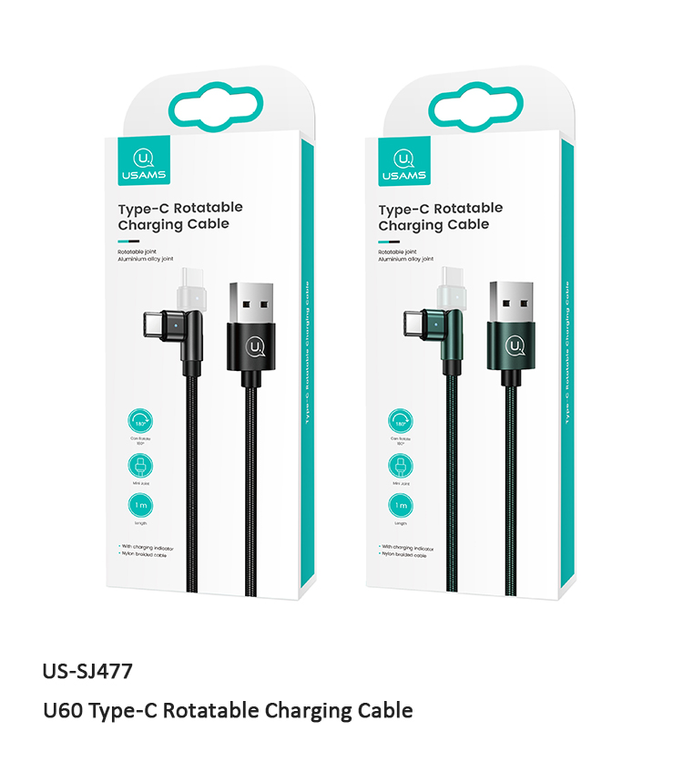 USAMS U60 Rotatable Data Cable USB Type-C/Micro USB Plug Quick Charging for for Samsung Galaxy Note S20 ultra Huawei Mate 40 OnePlus 8 Pro
