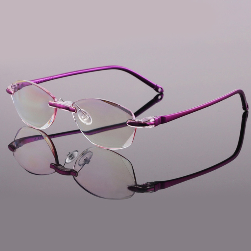 Unisex New Frameless Resin Anti-blue Reading Glasses Diamond Trimming Anti-blue Light Glasses
