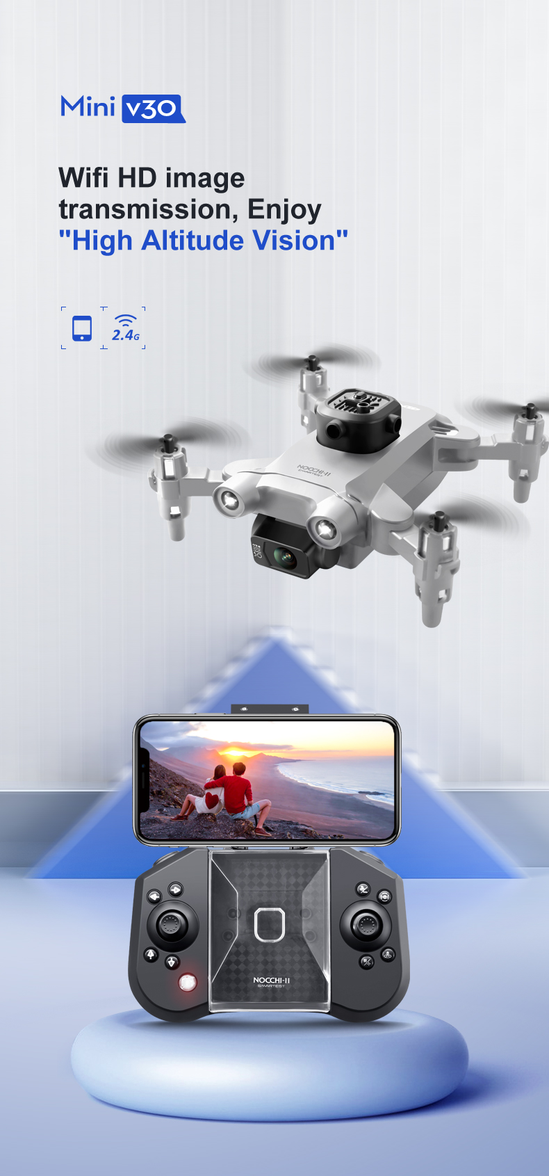 4DRC V30 Mini WiFi FPV with 8K HD Dual Camera 5-Sided Infrared Obstacle Avoidance Integrated Storage Foldable RC Drone Quadcopter RTF