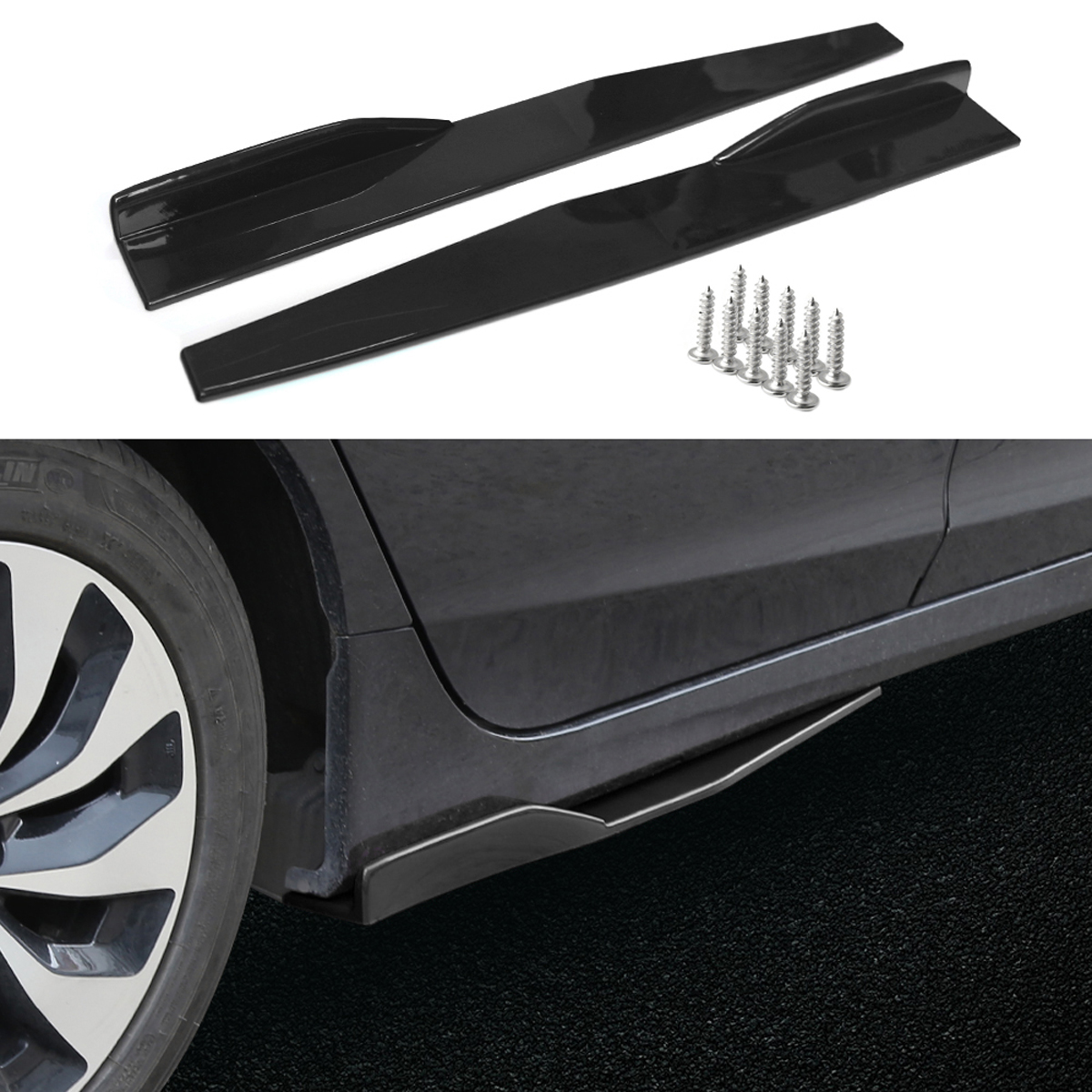 

Black Car Side Skirt Door Edge Protector Winglet Wings Canard Diffuser Modified Universal