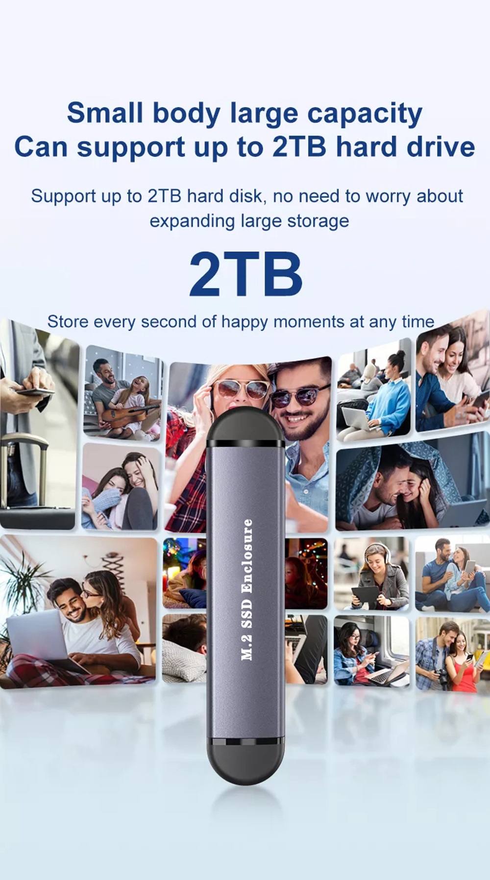 PINRUI 2 in 1 M.2 SSD Enclosure 6Gbps/10Gbps Type-C 3.1 Gen2 USB 3.0 to M.2 NVME/SATA External Hard Disk Box Support 2TB Max Hard Disk 2230/2242/2260/2280mm Size OTG U2-002