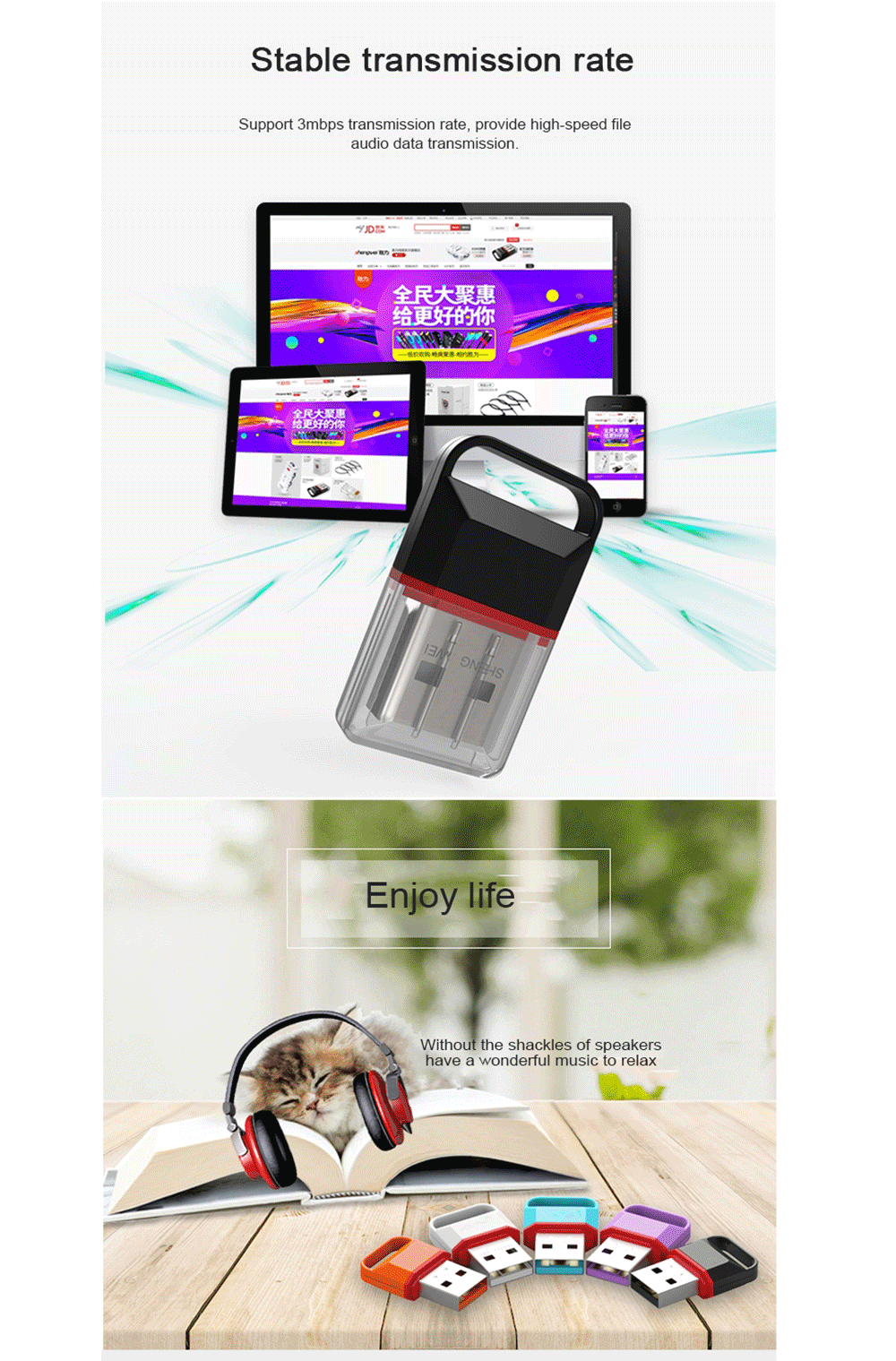 USB bluetooth4.0 Adapter Receiver Transmitter USB Dongle Supports Win8 for Mobile Phone Computer Headset Audio Shengwei UDC-324