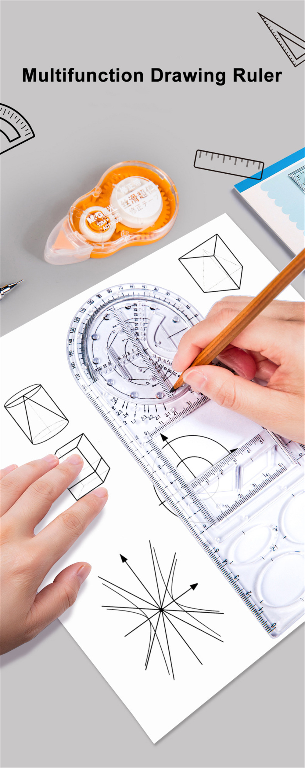 Multi-function Drawing Ruler Three Version Art Rotatable Mathematics Ruler Geometry Ellipse Pattern Ruler For Students Office School Stationery