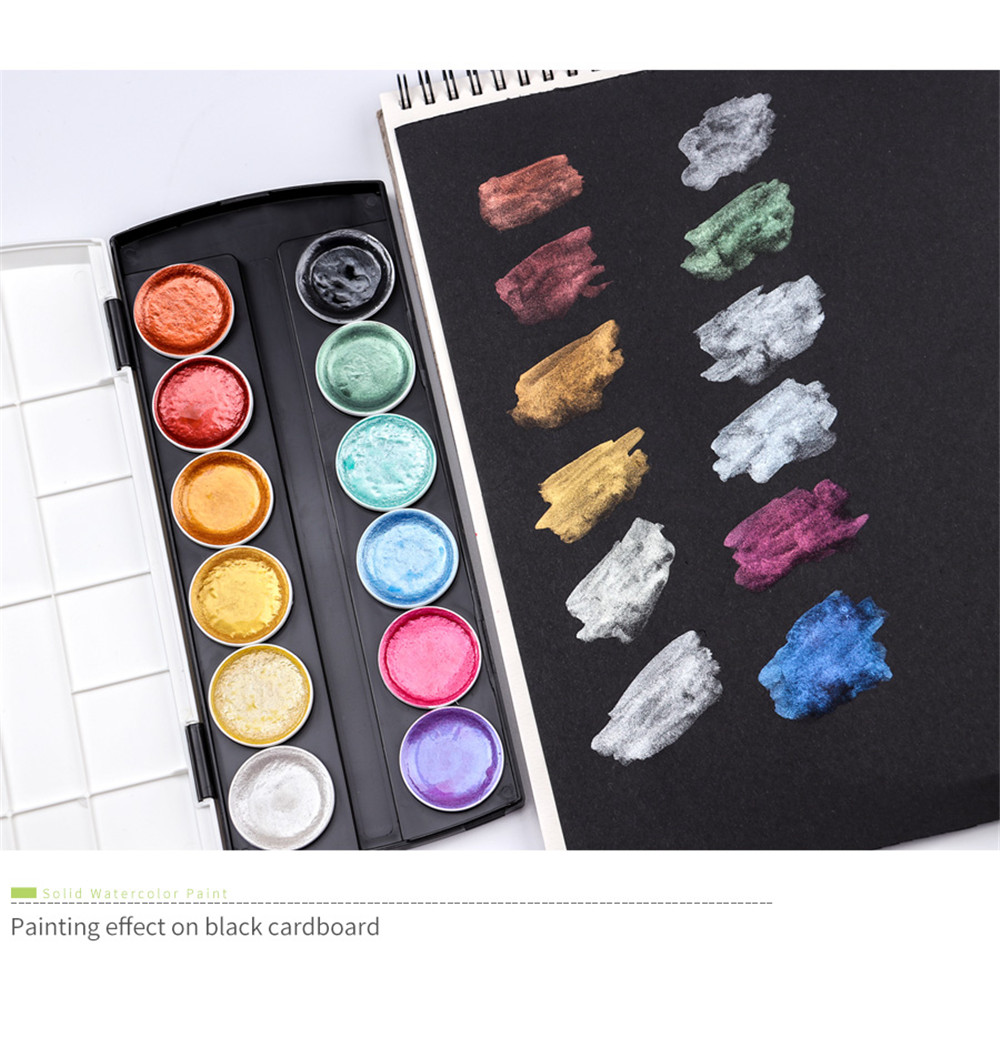 12Color Metallic Watercolor Paint Set With Water Brush for Painting Water Color Pigment Art Supplies