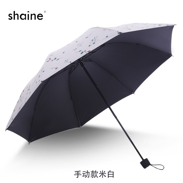 Automatic Anti-UV Sun Umbrella Small Fresh Female Three Folding Umbrella Dual-use Ultra-light Black Plastic Sunshade Sunscreen