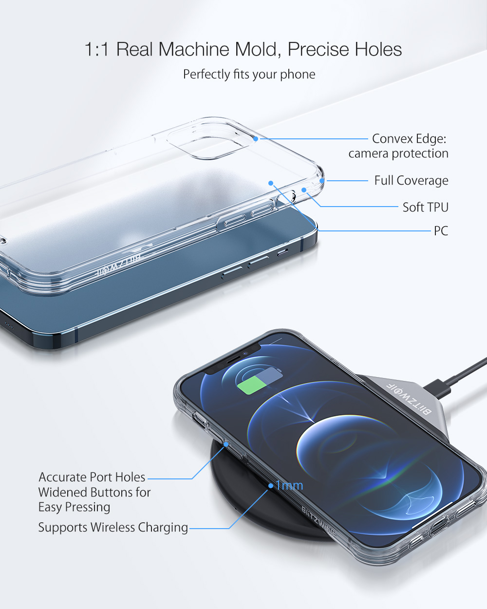 BlitzWolf® BW-AY5 Translucent Micro matte Shock-proof Anti-fingerprint TPU + PC Protective Case For iPhone 12 mini 5.8 inch/ 12 6.1 inch / 12 Pro 6.1 inch/ 12 Pro Max 6.7 inch