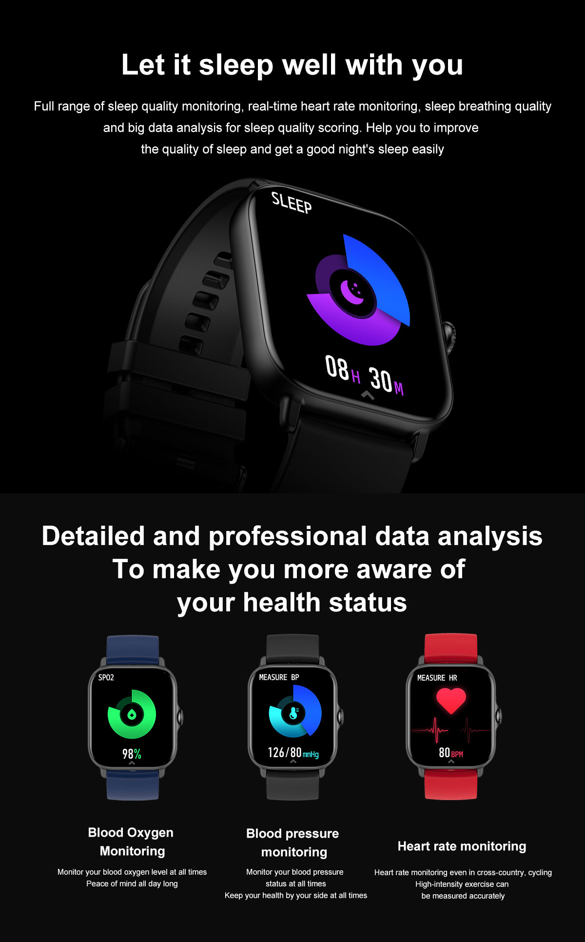 SENBONO GTS3 Pro 1.81 inch 60Hz Refresh Screen bluetooth Call AI Voice Assistant Heart Rate Blood Pressure SpO2 Monitor Music Playback BT5.1 Smart Watch