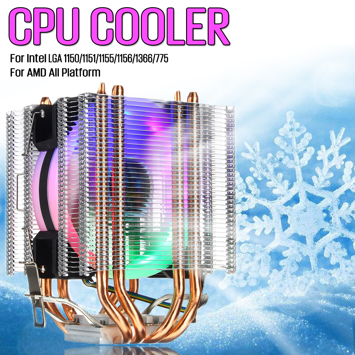 4Pin 4 Heatpipes Colorful Backlit CPU Cooling Fan Cooler Heatsink For Intel AMD 9